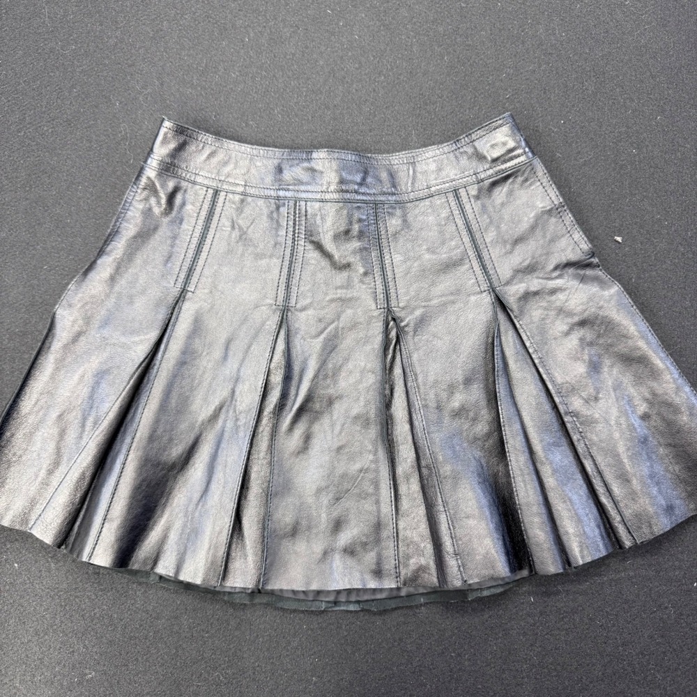 Polo Ralph Lauren Black Lamb Leather Pleated Mini Skirt Bloomingdales 150th Sz 8
